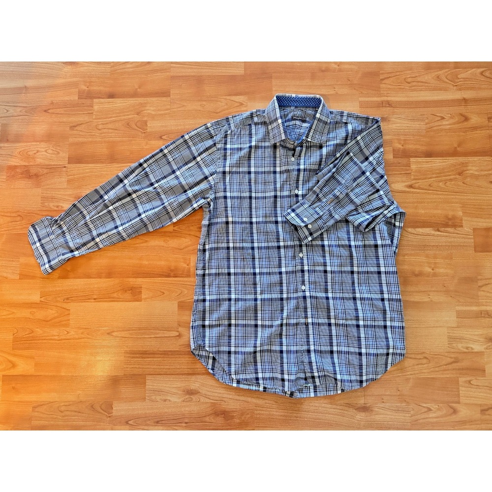 J McLaughlin Button-Up Check Shirt Men's  L Long‎ Sleeve Blue White